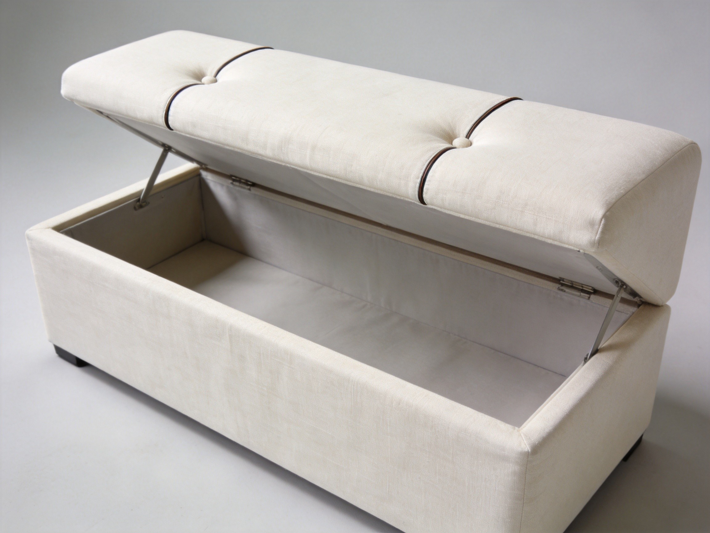 Off-White Linen Storage Ottoman Bench
